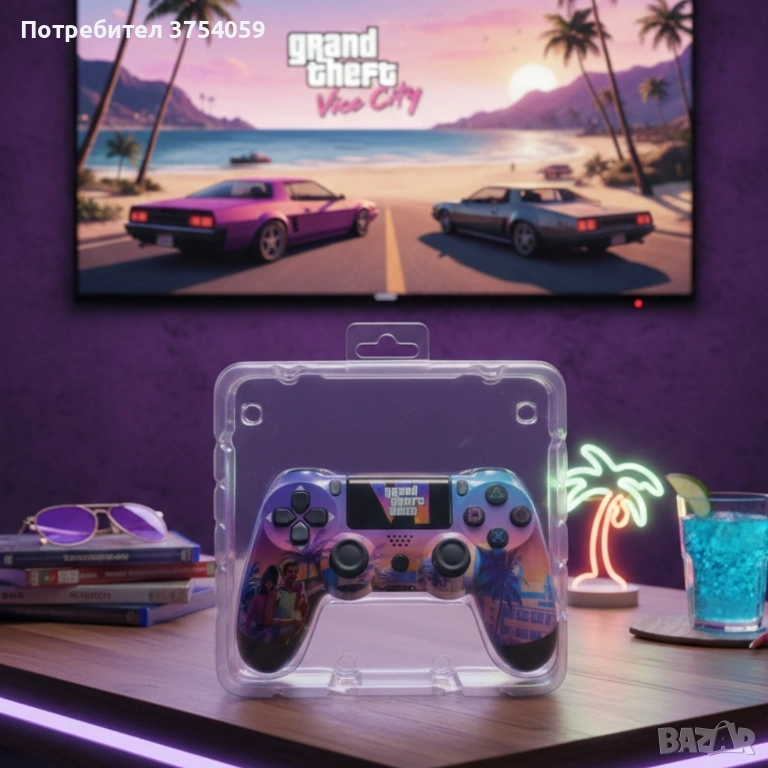 Безжичен джойстик за PS4 с тъчпад, вибрация и LED осветление – FC25 / GTA дизайн, снимка 1