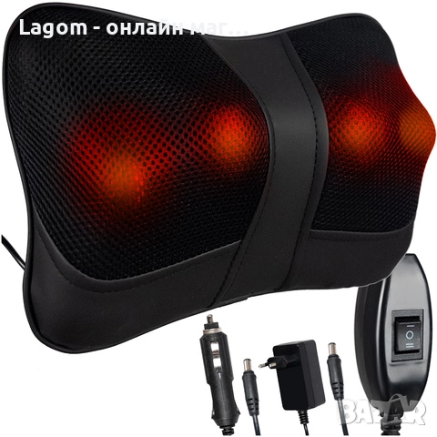 Шиацу масажна възглавница Soulima за гръб и врат, с топлина, ергономичен дизайн, черна, снимка 1