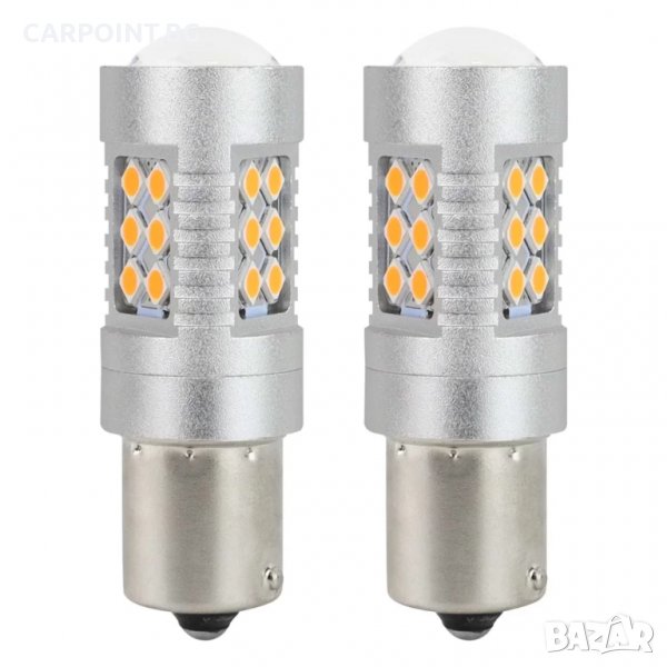 КРУШКИ LED CANBUS 3030 24SMD 1156 BAU15S PY21W ОРАНЖЕВИ 12V / 24V 02580 1КТ., снимка 1