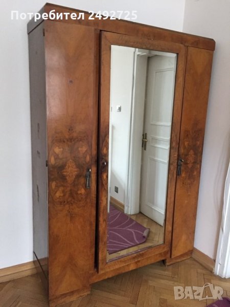 ✅Дървен Гардероб , шкаф , с кристално огледало , снимка 1