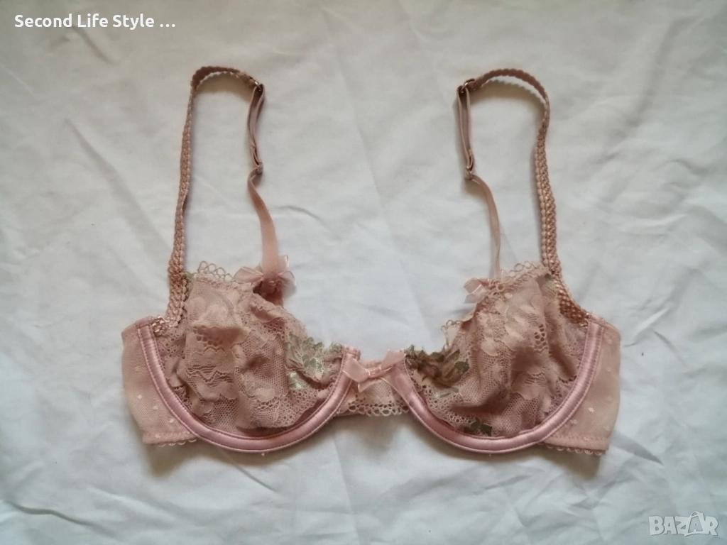 70А кокетен прозрачен дантелен сутиен в розов цвят, снимка 1