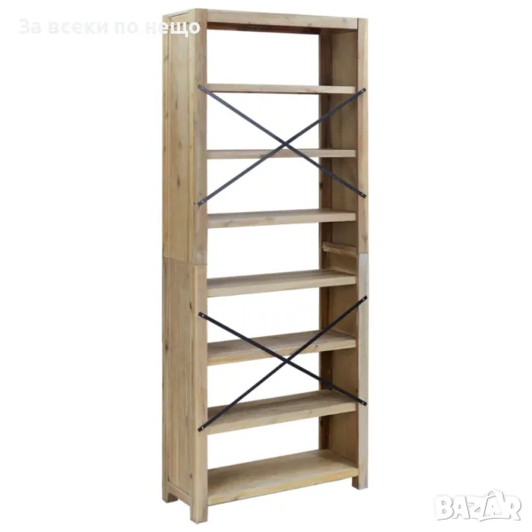 Библиотека със 7 рафта, 80x30x200 см, акациево дърво масив, снимка 1