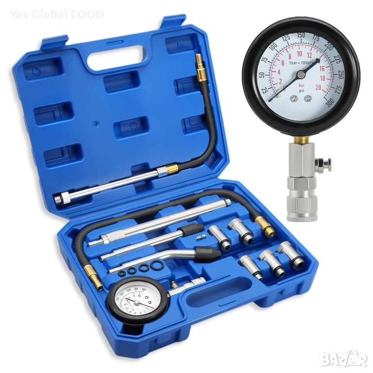 Комплект тестер за компресия бензинови двигатели 0–300 PSI, снимка 1