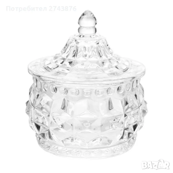 Стъклена захарница с капак,Ромбчета - 11х9см, снимка 1