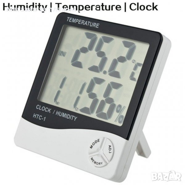 Цифров термометър, часовник и влагомер HTC-1, снимка 1
