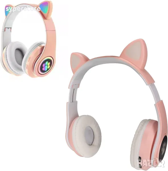 Слушалки безжични Bluetooth Cat Digital One SP00974  STN-28(Pink) Блутут розови с микрофон, светещи, снимка 1