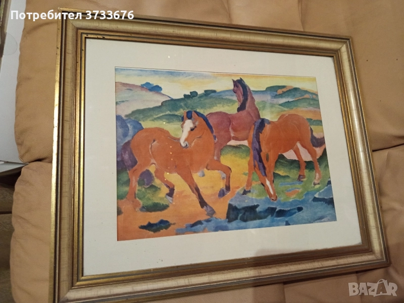 Картина, "млади кончета"- акварел. С паспарту от кадастрон., снимка 1