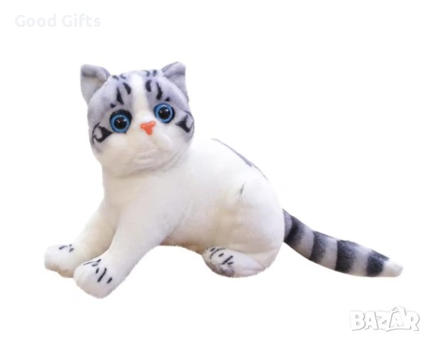 Плюшено коте, сиво/бяло, 27см, снимка 2 - Плюшени играчки - 42933691