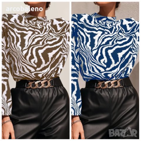 Дамска тъкана блуза с дълъг ръкав с принт на зебра, 2цвята - 023