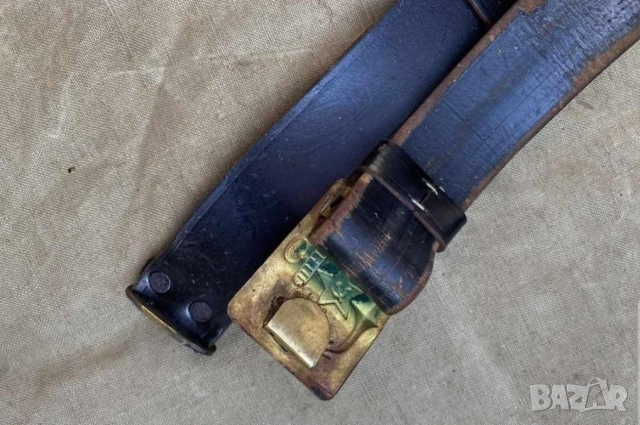 Стар морски моряшки колан с котва от 50те 130 см. - красота от бронз и дебела телешка кожа за цените, снимка 3 - Антикварни и старинни предмети - 53608033