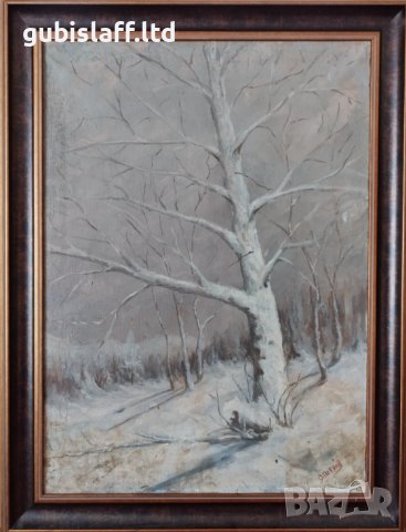 Картина, зимен пейзаж, гора, Я. Петров,1970-те год