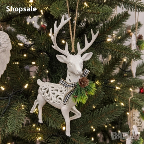 Коледни играчки за елха „Winter White Elegance“ – луксозни висящи декорации с натурален завършек и с, снимка 4 - Декорация за дома - 52030807