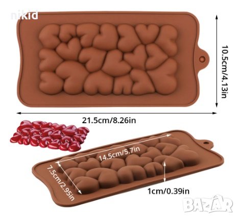 Плочка шоколад обли сърца шоколадов блок силиконов молд форма шоколад гипс фондан, снимка 3 - Форми - 39299370