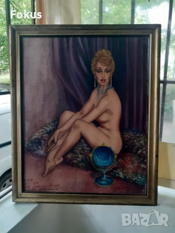 Стара авторска картина масло подпис и рамка