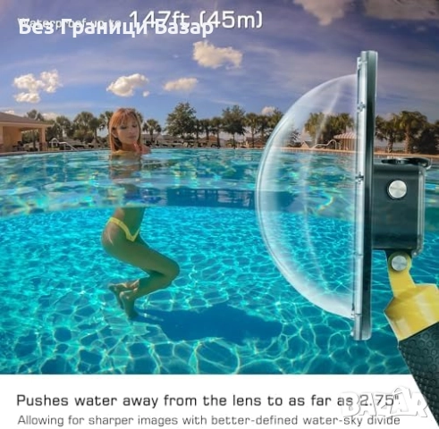 Нов 6" Подводен Купол за камера DJI Osmo Action 3/4/5 + Селфи Удължител, снимка 3 - Чанти, стативи, аксесоари - 51495688