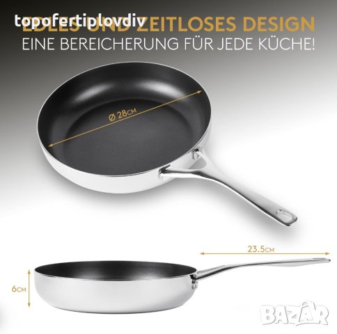 Тиган с капак HAUSLUND® Frying Pan 28 cm Non-Stick Coating,Нов, снимка 6 - Съдове за готвене - 44043080