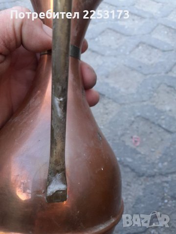 Стара медна кана с бронзова дръжка, снимка 2 - Декорация за дома - 38504568