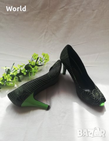 Ефектни дамски обувки със зелен ток, снимка 2 - Дамски елегантни обувки - 28556733