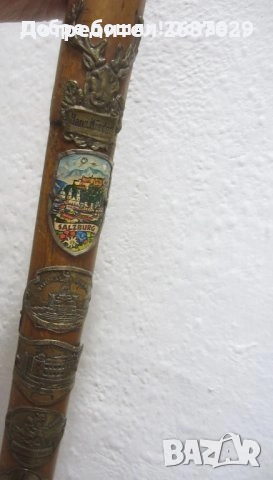 Бастуни - различниСтар дървен Туристически бастун, метални значки, дърво, пирография, форма брадва, снимка 10 - Други ценни предмети - 28951379