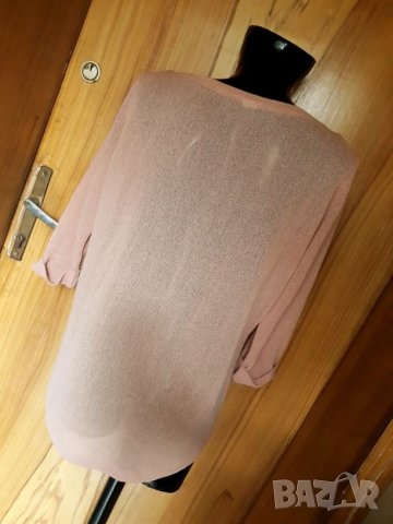 Бледо оранжева блуза на ситна плетка на дупки Л, снимка 2 - Блузи с дълъг ръкав и пуловери - 26741352