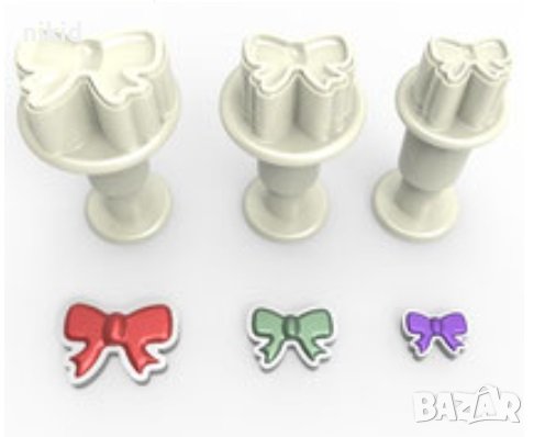 3 бр мини Пандела Панделка пластмасови резци форми бутало резец форма пластмасови с релеф за фондан, снимка 2 - Форми - 36720176