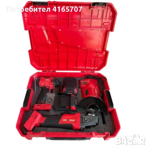 Комплект 2 в 1 KraftRoyal Red Mx Fuel 36V – ъглошлайф + гайковерт, 2x 8Ah батерии и удароустойчив ку, снимка 2 - Куфари с инструменти - 52753527