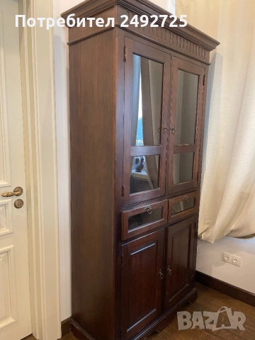 Скрин 2 бр и шкаф /библиотека/ бюфет масив тик изцяло дърво, снимка 5 - Скринове - 41562441