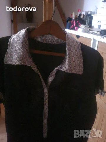 риза сатен с колан черна, снимка 3 - Ризи - 50663759