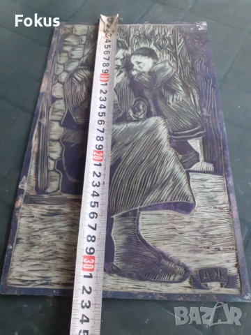 Оригинална стара гумирана матрица за линогравюра с подпис КА, снимка 6 - Антикварни и старинни предмети - 53285665