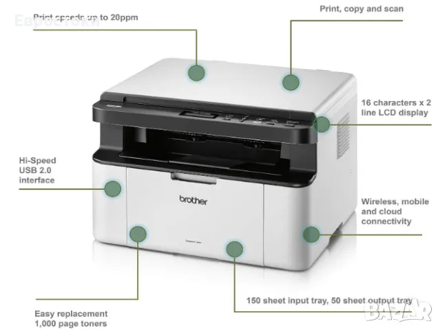 Многофункционален лазерен принтер Brother DCP-1610W 3-в-1, снимка 4 - Принтери, копири, скенери - 47767321