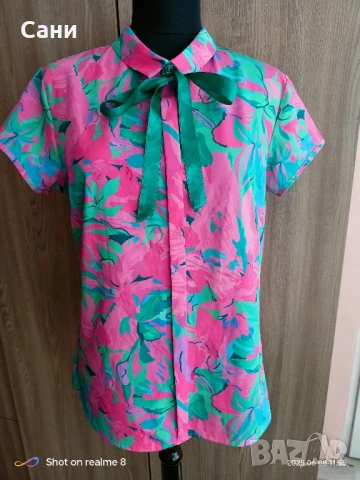 Розова блузка с зелена 🎀, снимка 2 - Туники - 51343784