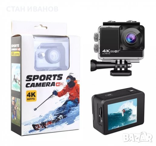  Спортна екшън камера AUSEK AT-Q37CR, 4K, 60FPS, 170 градуса, Wi-Fi, HDMI, Аксесоари, Черна, снимка 5 - Камери - 37995450