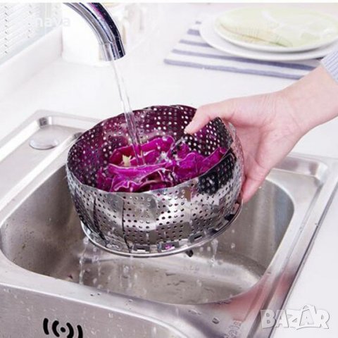 613 Метална решетка за готвене на пара прибор приставка за зеленчуци на пара, снимка 12 - Съдове за готвене - 33104531