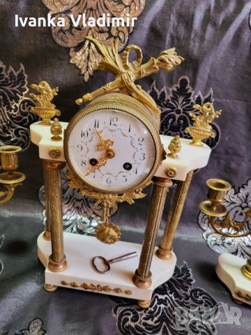 Френски каминен часовник и два свещника , снимка 3 - Стенни часовници - 40011844