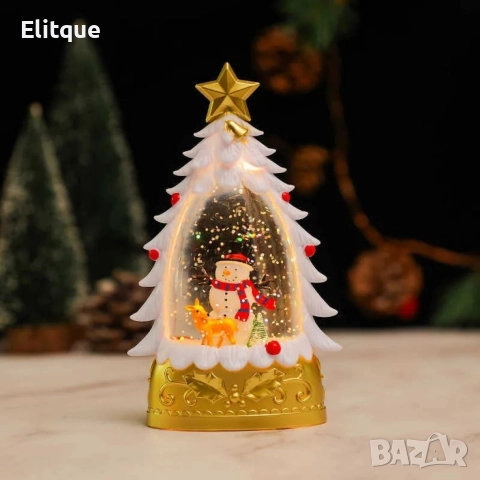 Коледна LED декоративна лампа с вода и брокат – празнична светлина и магия в елховиден дизайн, снимка 6 - Декорация за дома - 52820261