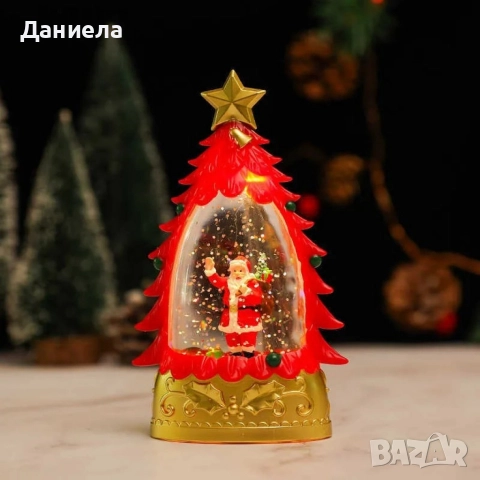 Коледна LED декоративна лампа с вода и брокат – празнична светлина и магия в елховиден дизайн, снимка 5 - Декорация за дома - 52815625