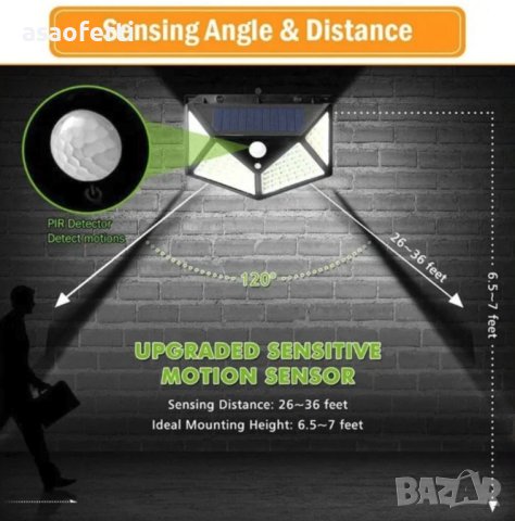 Мощна соларна лампа с 100 диода, снимка 4 - Соларни лампи - 44130692