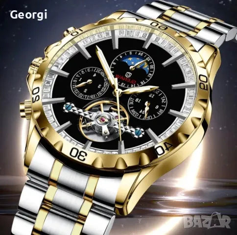  Мъжки автоматичен часовник *GLENAW* Механичен с черен циферблат!, снимка 4 - Мъжки - 49416614