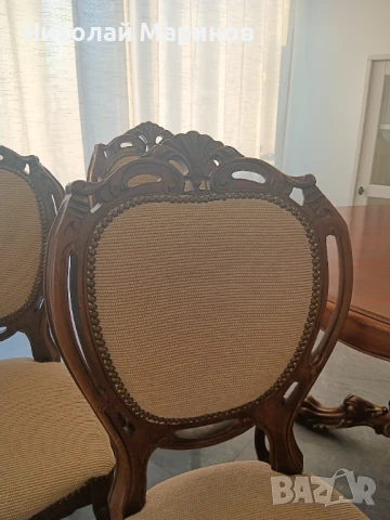Маса и 4 стола от масивен орех – бароков стил, 1970 г., снимка 6 - Маси - 51332527