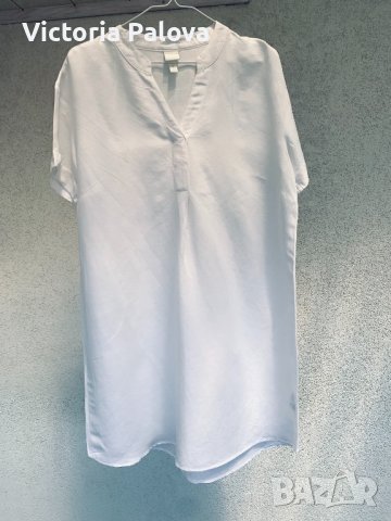 Удобна бяла рокля-туника лен и вискоза, снимка 7 - Рокли - 37195212