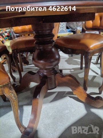 РАЗТЕГАТЕЛНА МАСА С ШЕСТ СТОЛА БАРОКОВ СТИЛ , снимка 7 - Антикварни и старинни предмети - 52651483