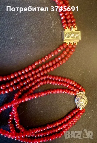 Червен естествен рубин: огърлица, гривна и обеци, снимка 2 - Бижутерийни комплекти - 48549095