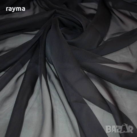 Плат Италиански черен копринен шифон, снимка 5 - Рокли - 51136945