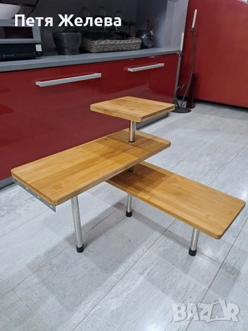 Ъглова кухненска етажерка /бамбук и метал/