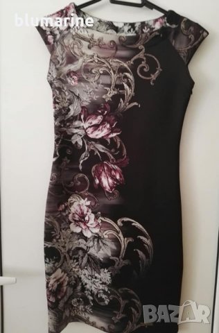 Черна рокля с флорални мотиви , снимка 2 - Рокли - 26528519