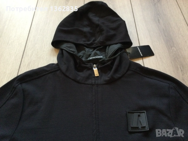 НОВ оригинален черен суичър яке EMPORIO ARMANI размер 54 / XL от Италия, снимка 5 - Суичъри - 52850611