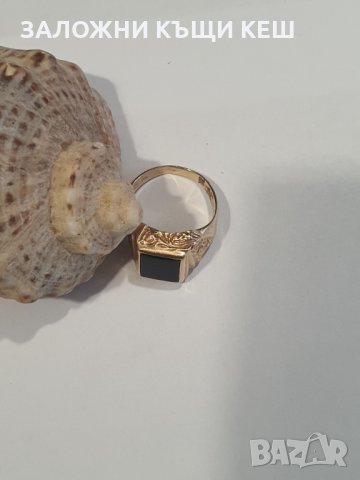 Мъжки златен пръстен с плочка Оникс, 14 кт. - 1, снимка 2 - Пръстени - 35057539