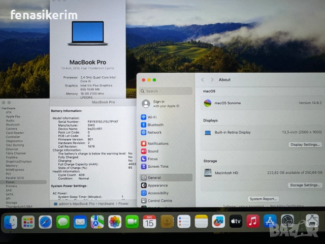 13.3' Core i5 2.4GHz Apple MacBook Pro 2019 TouchBar 16GB RAM/256GB SSD/Бат 6ч, снимка 7 - Лаптопи за работа - 52798241