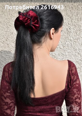 Луксозно Скрънчи/Ластик за Коса от Кадифе с Дантела (избор на цвят), снимка 2 - Аксесоари за коса - 38710404