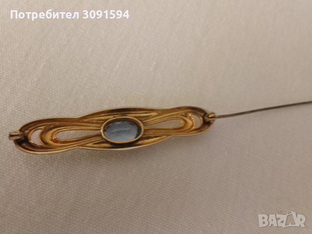 Стара брошка - с голям син скъпоценен камък - маркирана на играта , снимка 2 - Антикварни и старинни предмети - 42989448